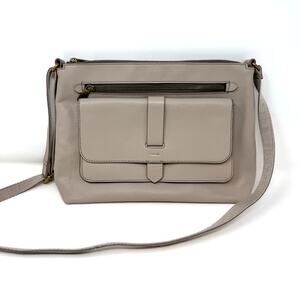 FOSSIL Kinley Leather Crossbody Bag Light Gray Bone Neutral Minimalist Classic